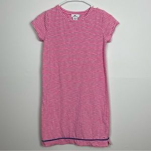 Vinyard Vines Girls Pink & White Striped Short Sleeved Dress with Blue Trim